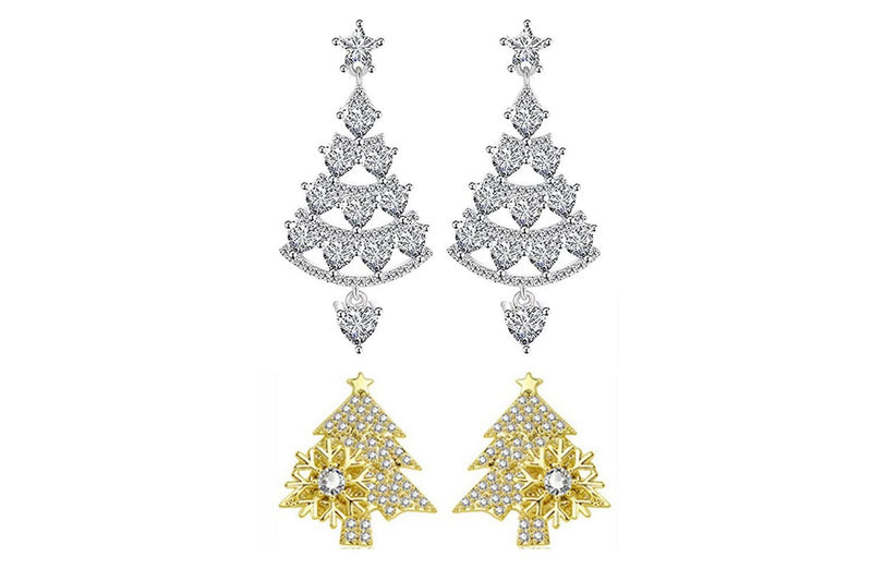 2 Pairs of Earrings Stud Christmas Tree Jewellery Women Gift