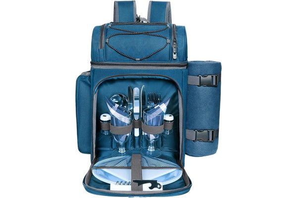 Picnic Basket Backpack for 2 Person, Insulated Cooler, Wine Holder, Fleece Blanket, Cutlery Set