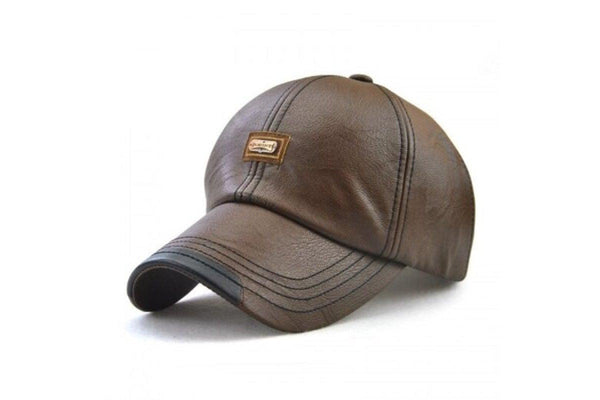 Autumn And Winter Baseball Cap Leather Fashion Adjustable For 56 59Cm Coffee - Standard