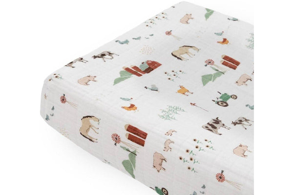 Little Unicorn: Muslin Changing Pad Cover / Bassinet Sheet- Farmyard