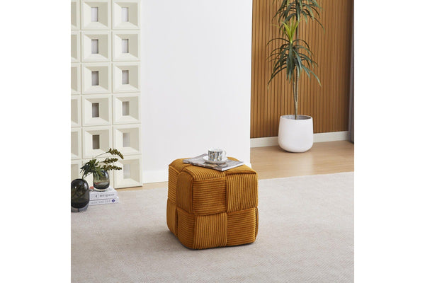 Fraser Country Modern Boucle Cube Ottoman - Yellow Brown