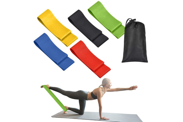 Exercise Pilates Yoga Loop Resistance Band Workout Physio Stretch Aerobics 5 Set + Bag