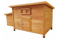 Solid Wood Chicken House with Nesting Box & Pull Out Tray- Natural Wood