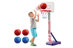 Kids Basketball Training Hoop Height Adjustable Basketball Hoop Set for Indoor Outdoor Playing Pink