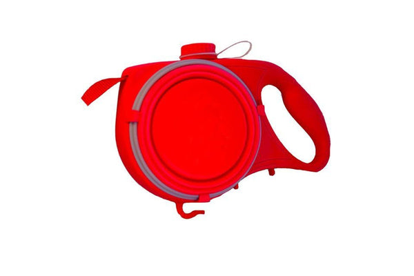 Multi Functional Dog Leash With Built In Water Bottle Bowl Waste Bag Dispenser - Red