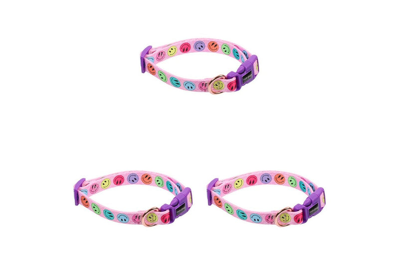 3x Eco-Pup Dog Outdoor Walking Collar Size Small Smiley Pattern Pet Dress Up