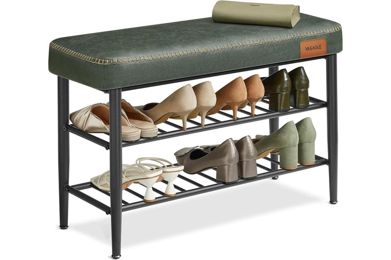 VASAGLE EKHO Shoe Rack Bench with Synthetic Leather - Forest Green