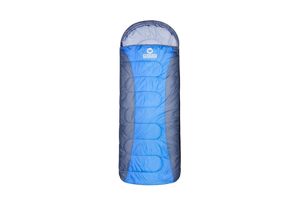 Wildtrak Forrest 230x75cm Hooded Sleeping Bag Thermal Camping Sleeper Blue Grey