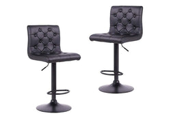 Adjustable Finest Black PU Leatherette Button Bar Stool- Set of 2