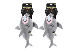 2x Paws & Claws Pet Dog 50cm Angry Shark Mega Soft Plush Chew Toy w Squeaker GRY