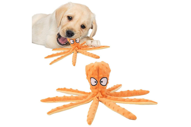 FancyGrab Dog Chew Toys Dog Squeaky Toys Octopus Squeaky Toys For Puppy Orange