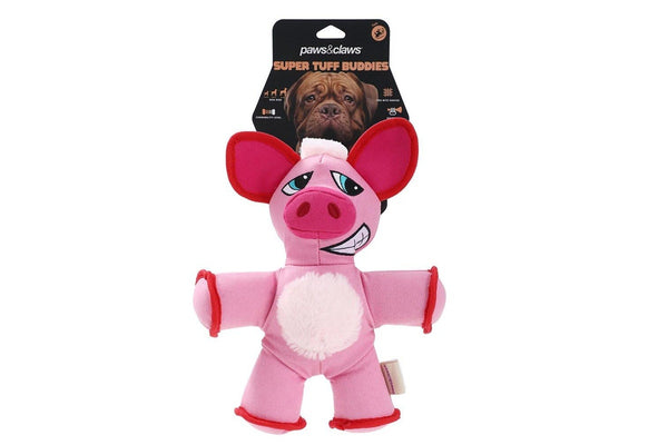 Paws & Claws 32cm Super Tuff Buddies Oxford Pet Interactive Toy Pig w Squeaker