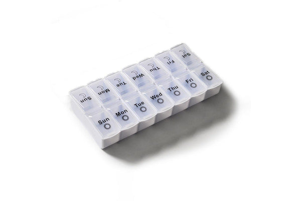 Pill Box Organiser 7-Day Weekly for AM PM Day Night Pill Case with 14 Compartments White