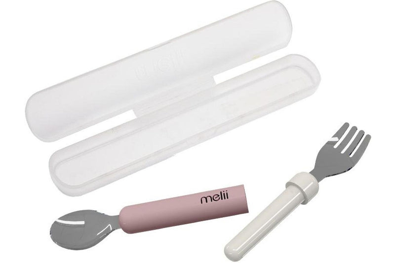 Melii: Detachable Spoon & Fork - Pink + Ivory