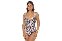 Gorgeous Womens/Ladies Zebra Print Underwired One Piece Swimsuit (Brown/Pink) (32E)