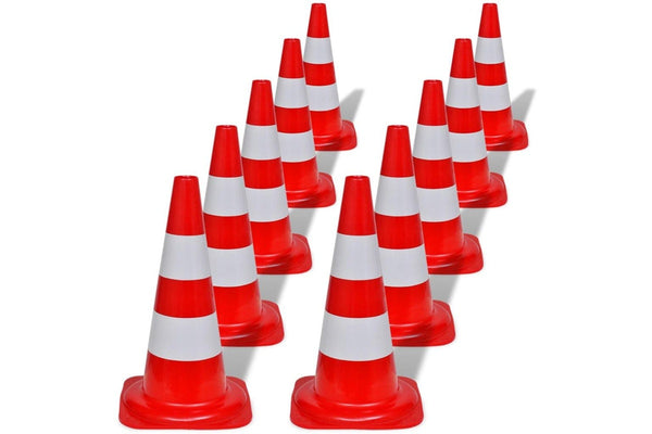 10 Reflective Traffic Cones Red And White 50 Cm