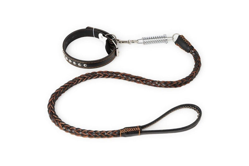 Durable Soft Braided Leather Pet Collar Leash Set For Medium Big Dogs