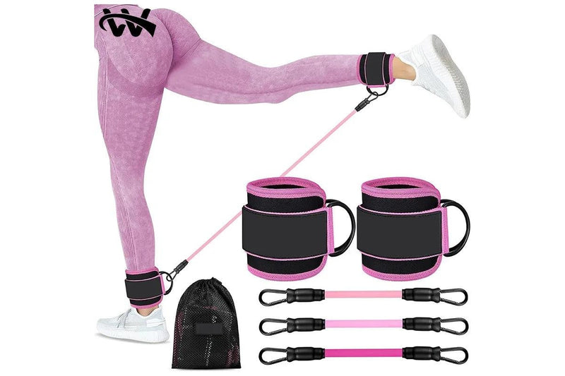 Resistance Bands Set With Ankle Straps, Glutes Workout,Butt Exercise Equipment For Women Legs And Home Fitnessgym - Pink