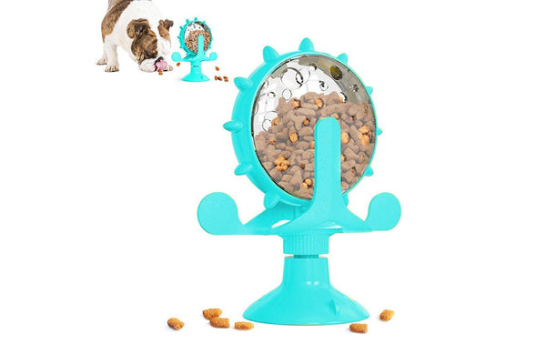 Interactive Pet Treats Dispenser Toy 360 Degrees Rotating Windmill Toy Slow Dog Cat Feeder Blue