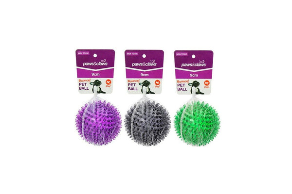 3x Paws & Claws TPR 9cm Spikey Ball Pet Dog Puppy Chew Tooth Teething Toy Assort