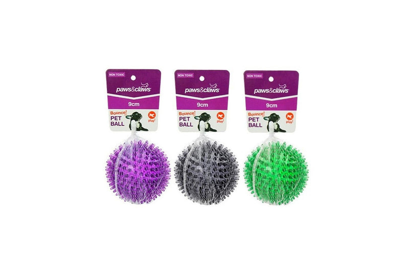 3x Paws & Claws TPR 9cm Spikey Ball Pet Dog Puppy Chew Tooth Teething Toy Assort