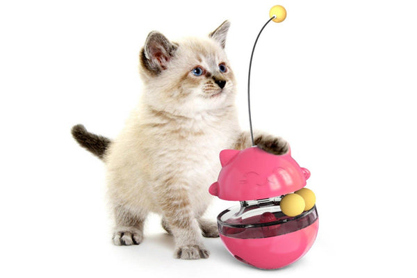 Pet Cat Treat Dispenser Ball Tumbler Interactive Puzzle Ball Pet Slow Feeder Toy Rose Red