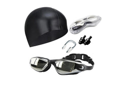 No Leaking Anti Fog Swimming Goggles Swimming Cap Set for Adult Youth Black