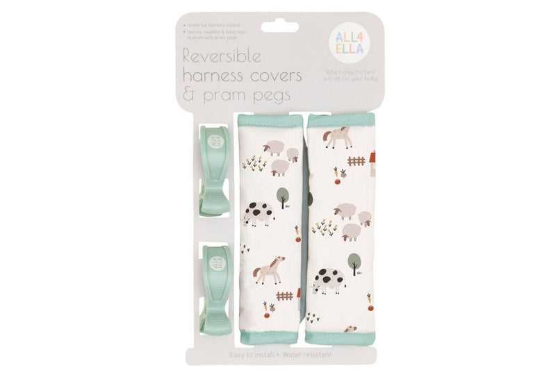 All4Ella: Harness Covers & Pram Pegs - Farm Animals