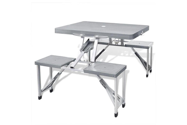 Foldable Camping Table Set With 4 Stools Aluminium Extra Light Grey Aoapi