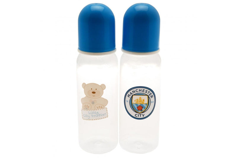 Manchester City FC Baby Feeding Bottles (Pack of 2) (Blue) (One Size)