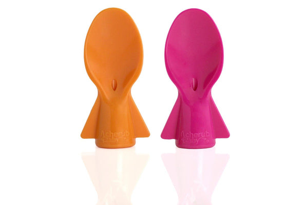 Cherub Baby: Universal Food Pouch Spoon - Pink/Orange (2 Pack)