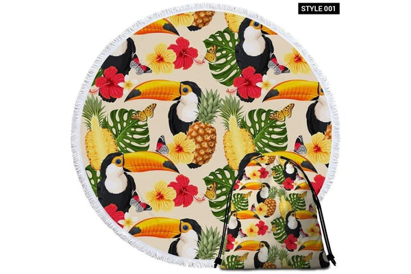 Tropical Flowers Round Beach Towel Set