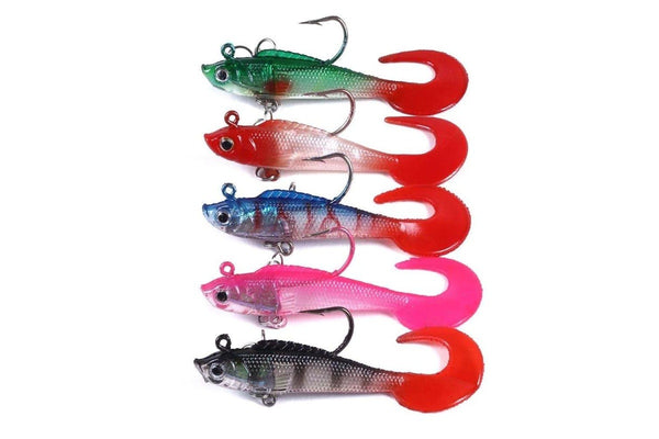 5 Piece Colourful Curly Tail Soft Bait Set For Lua Fishing 7cm 9g