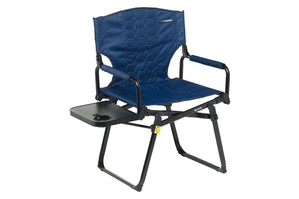 Caribee 90cm Aluminium Folding Directors Chair w Side Table Navy Outdoor Camping