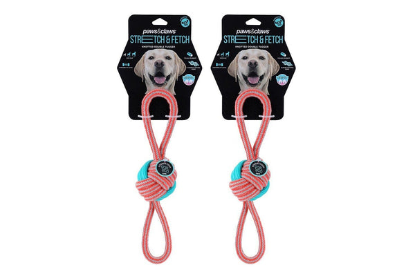 2x Paws & Claws 35cm Stretch & Fetch Dog Toy Braided Rope Knotted Double Tugger