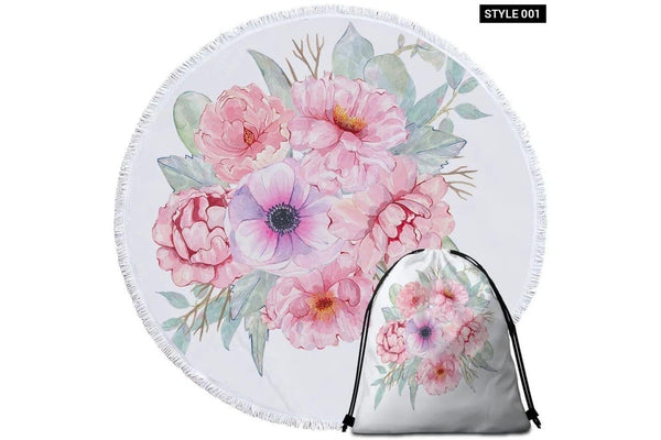 Pink Beautiful Flower Round Beach Towel