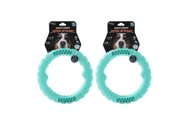 2x Paws & Claws Fetch N' Play 24cm Tugger Ring Large Pet Dog Chew Play Toy Aqua