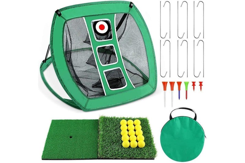 Golf Practice Net Hitting Net Golf Chipping Net Kit - Net + Balls + Mats