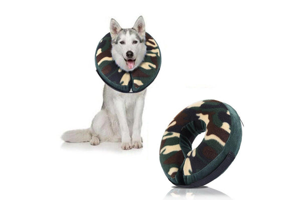 Inflatable Pet Recovery Collar Adjustable Pet Elizabeth Protective Collar for Dogs and Cats M Size-Green Camo