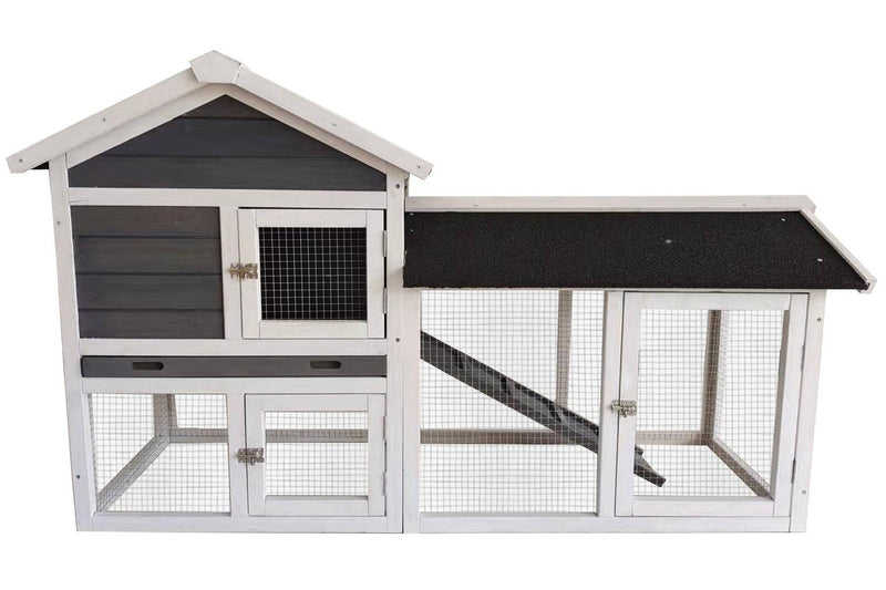 Solid Wood Chicken Coop & Rabbit Hutch - Light Grey & White