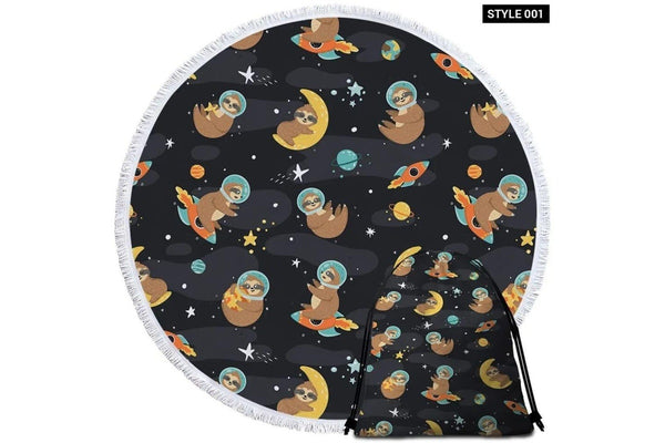 Space Sloth Cartoon Round Beach Towel