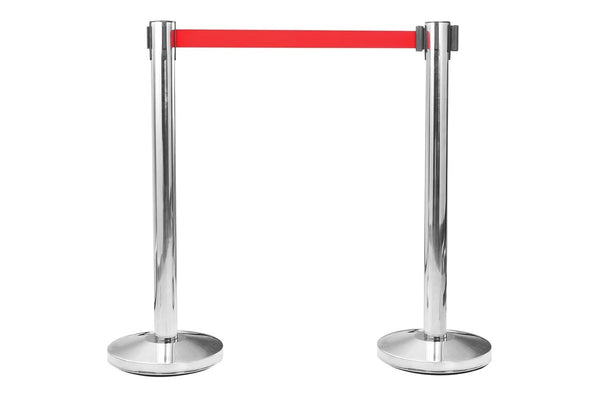 Stanchions With Belts 4 Pcs Airport Barrier Stainless Steel Silver - One Size