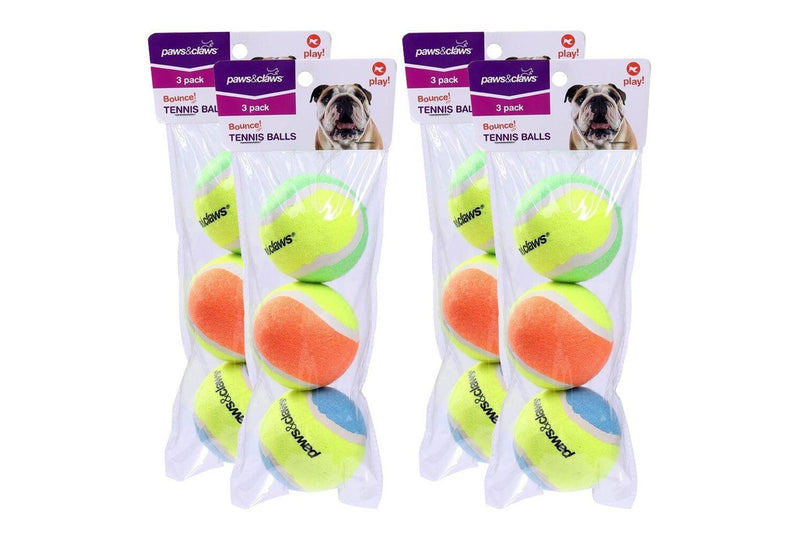 4x 3PK Paws & Claws 6cm Tennis Balls 2-Tone Dog Toy Interactive Fun Play Toys