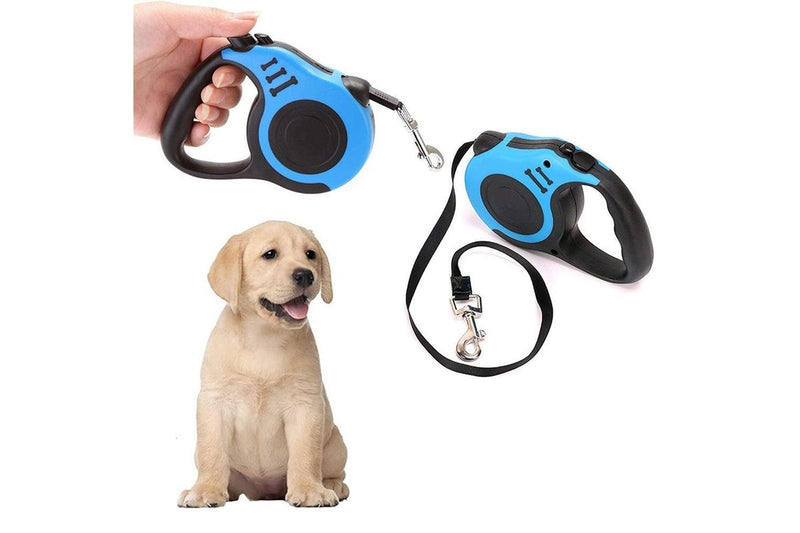 Retractable Dog Leash Extendable 5m With Folding Bowl Dispenser And Waste Bags Blue