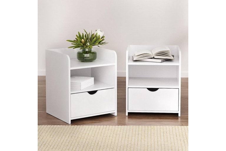 Artiss 2X Bedside Table 1 Drawer with Shelf - FARA White