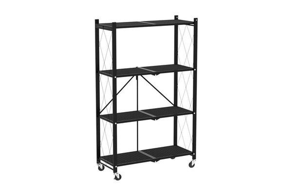 4 Tier Foldable Metal Rack Storage Shelving Unit with Wheels