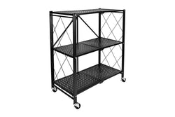 3-Tier Foldable Metal Rack Storage Shelving Unit with Wheels