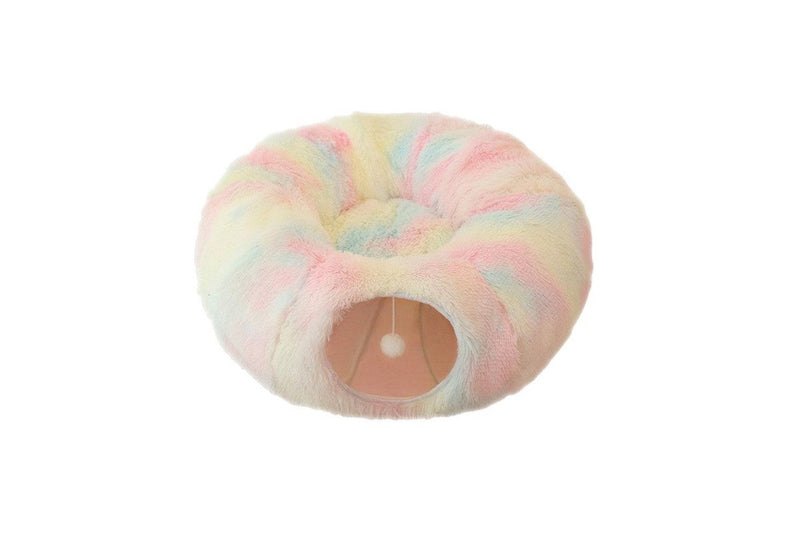 Plush Cat Tunnel with Cat Bed Pet Cat Tunnel Toys Rainbow