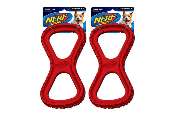 2x Nerf Dog 10" Large Tire Infinity Tug Red Rubber Pet Toy For Medium Large Dogs