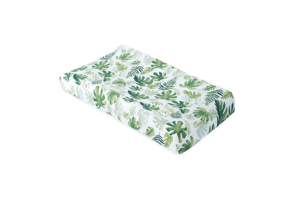 Little Unicorn: Muslin Changing Pad Cover / Bassinet Sheet - Tropical Leaf